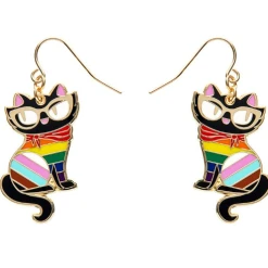 Erstwilder Pride And Joy Elissa The Rainbow Cat Enamel Drop Earrings