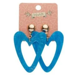 Erstwilder Pete Cromer Wildlife Textured Resin Heart Drop Earrings Aqua