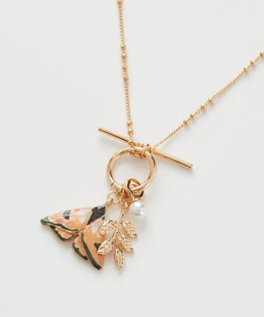 Fable England Enamel Moth and Leaf Charm Necklace Fable England Enamel Moth And Leaf Charm Necklace -Fable England shop MothNL1